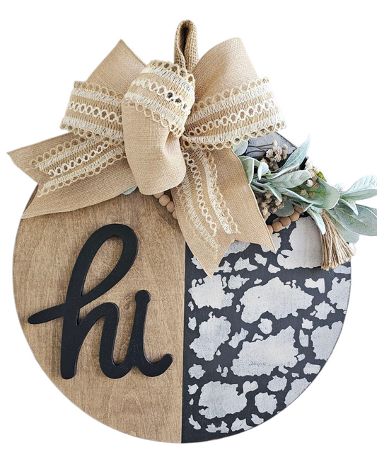Cow Print "Hi" Door Hanger