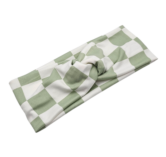 Sage Green Checkered Headband