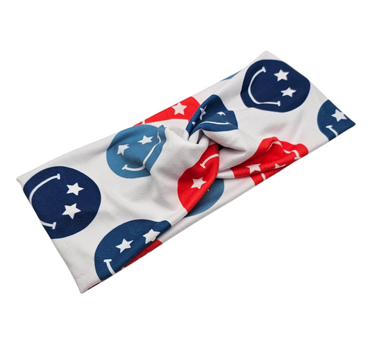 Red, White, & Blue Smiley Faces Headband