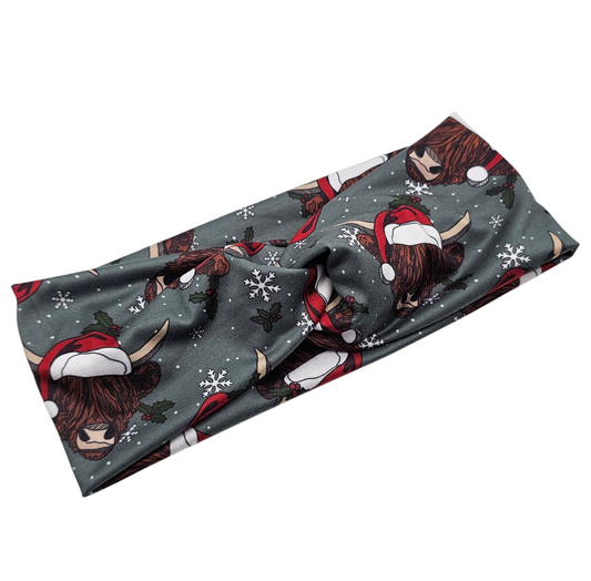 Santa Hat Highland Cows Headband