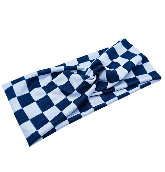 Navy & Cream Checkered Headband
