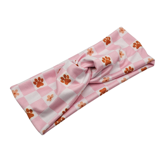 Daisies & Pawprints Checkered Headband