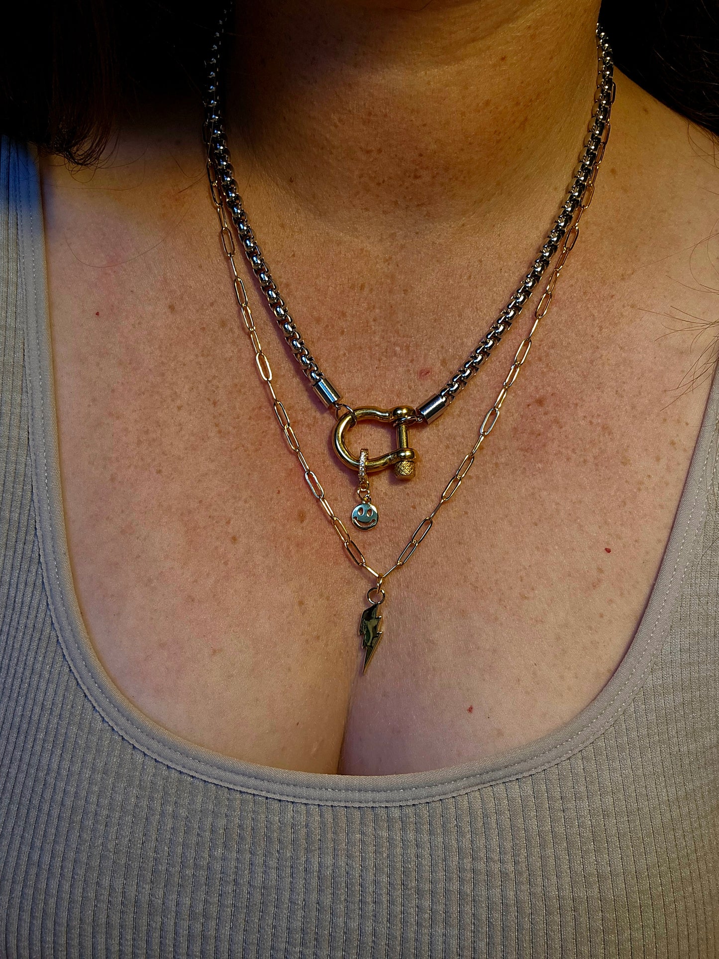 90s Nostalgia Smiley Face & Lightning Bolt Necklace Stack