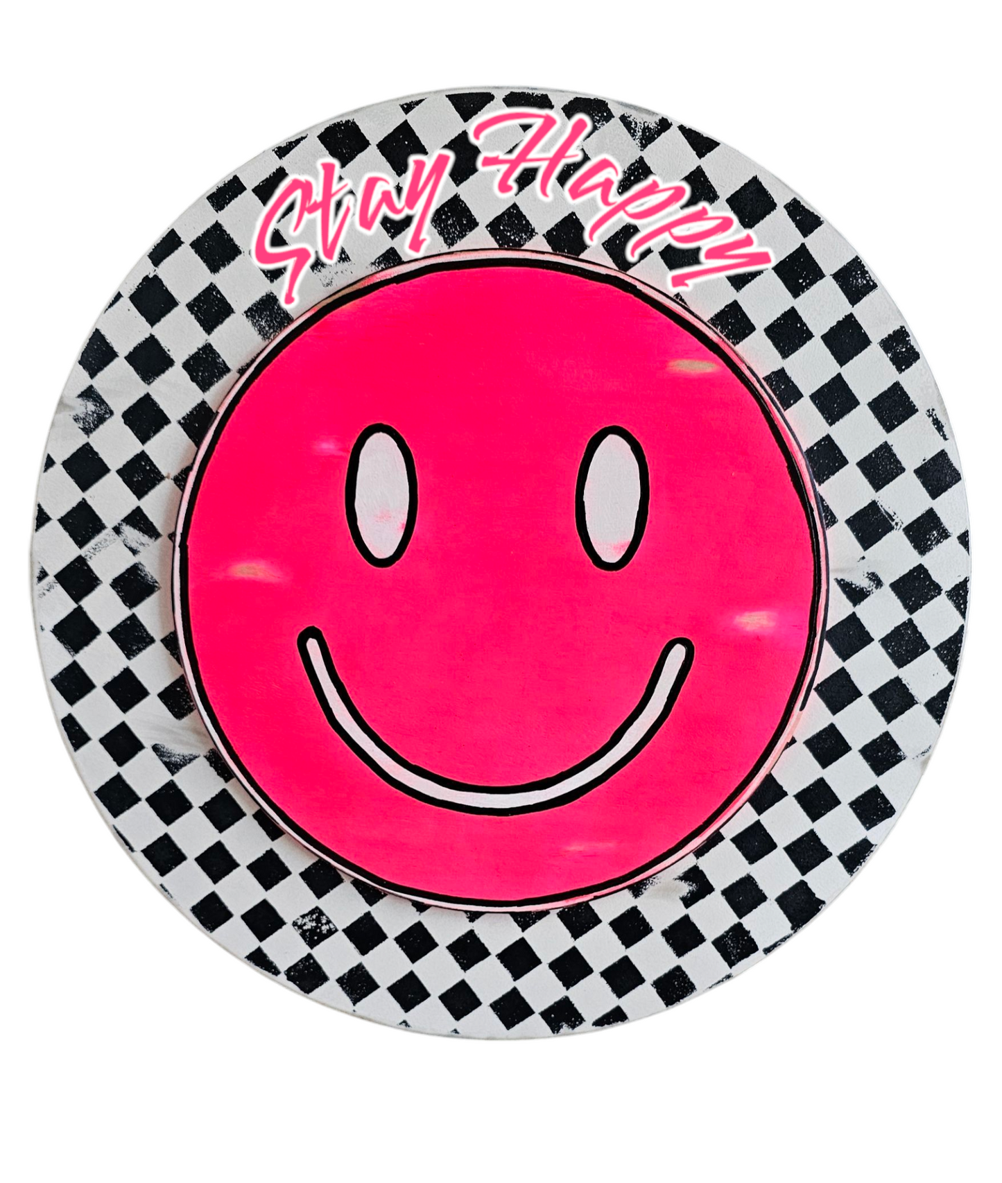 Checkered Neon Smiley Face Sign