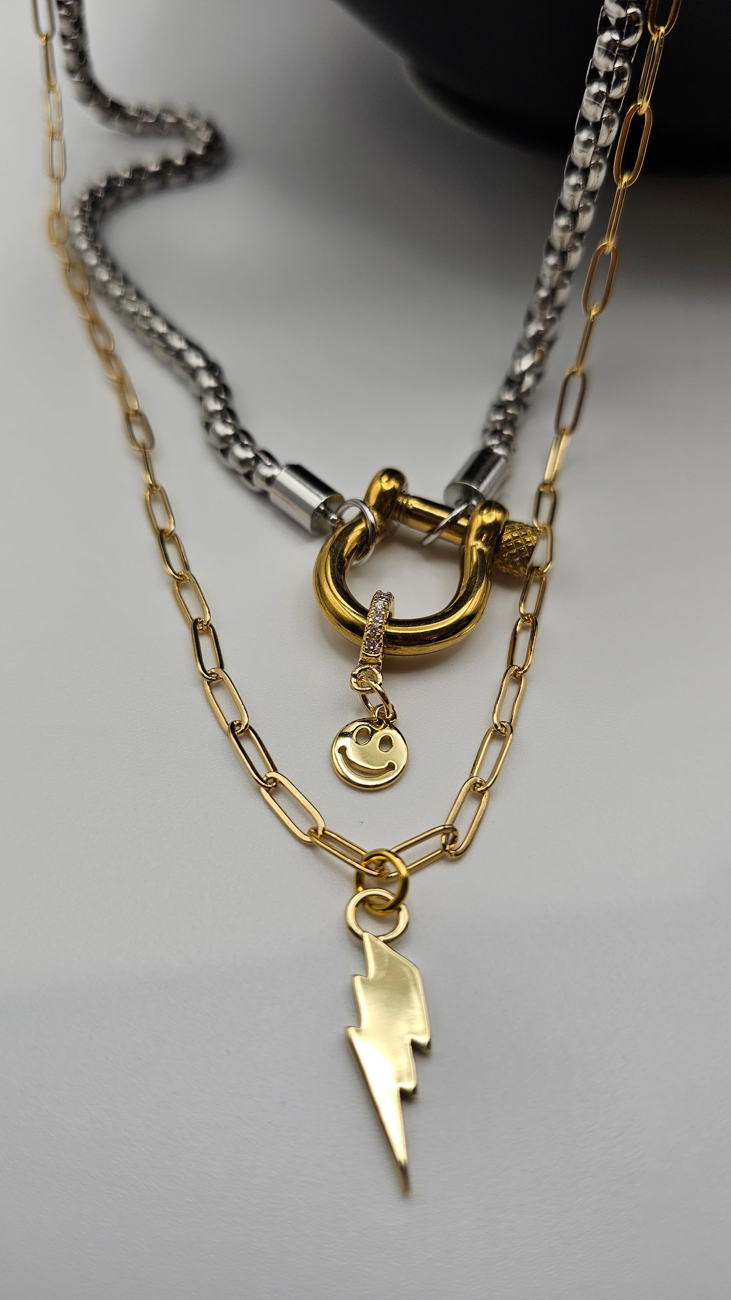 90s Nostalgia Smiley Face & Lightning Bolt Necklace Stack