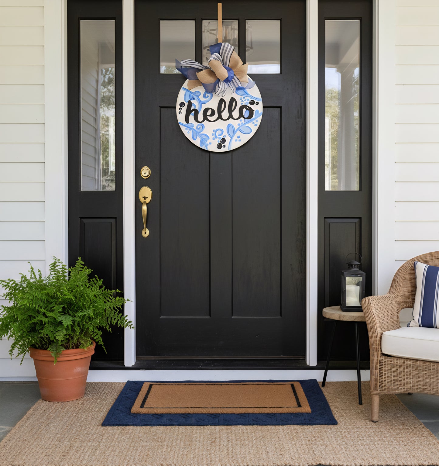 Hand-Painted Floral Blues Door Hanger
