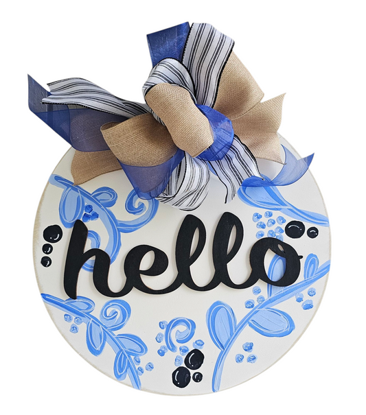 Hand-Painted Floral Blues Door Hanger