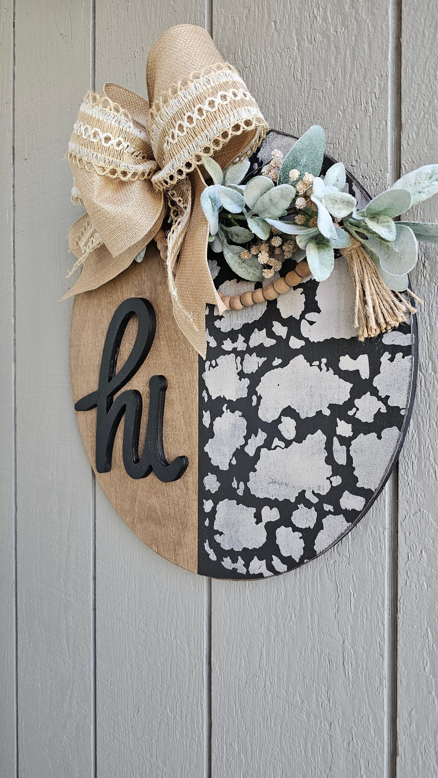 Cow Print "Hi" Door Hanger