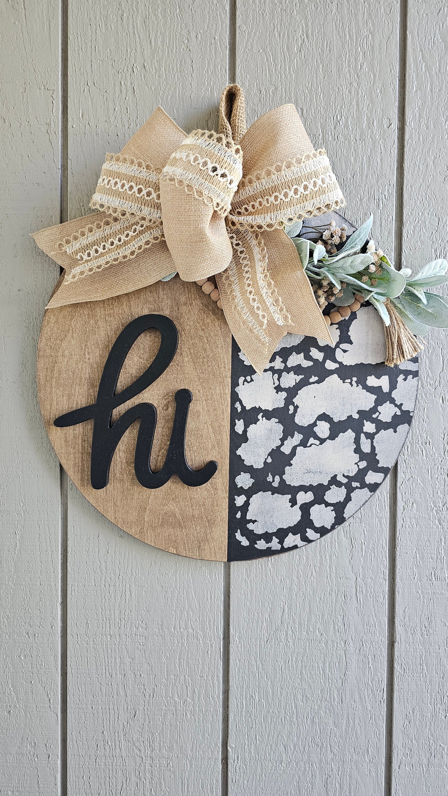 Cow Print "Hi" Door Hanger