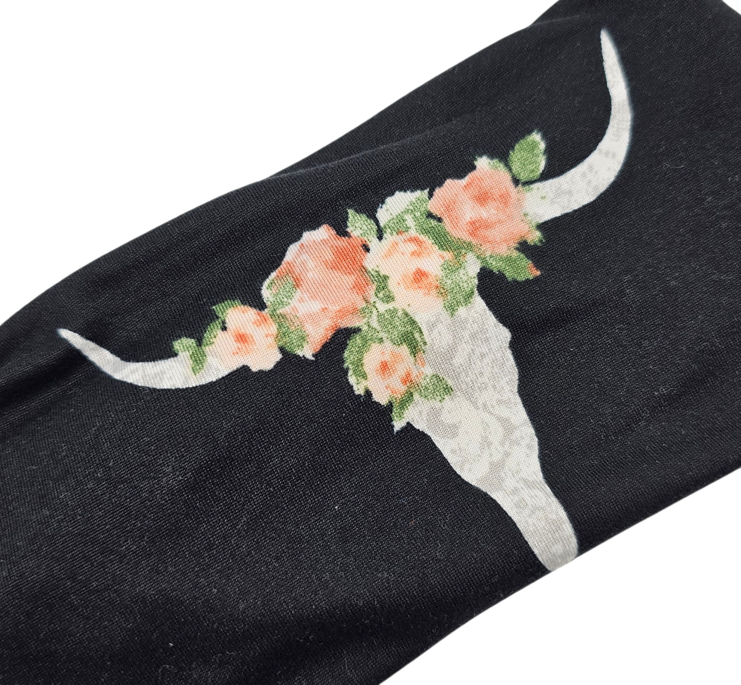 Floral Bull Skulls on Black Headband