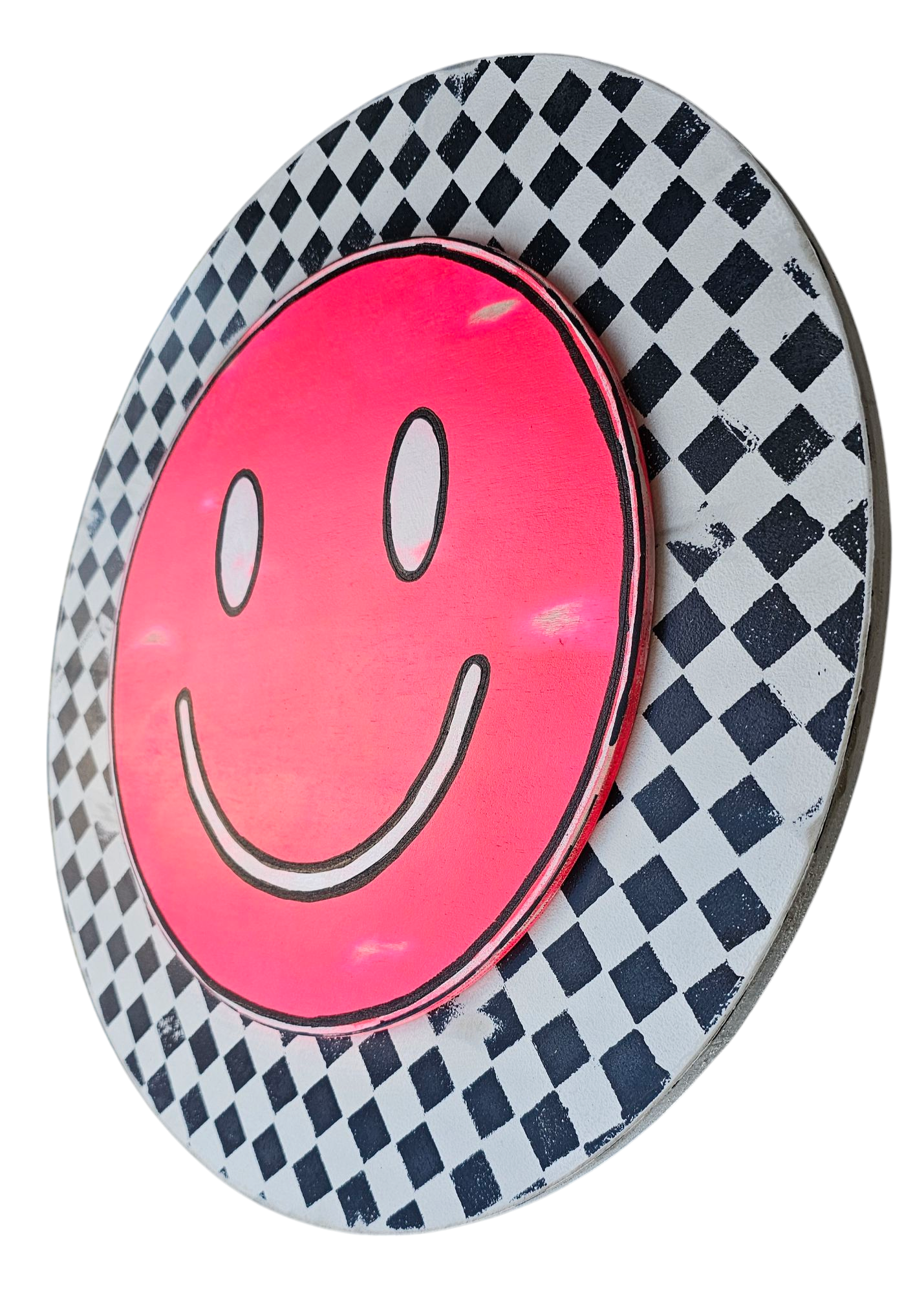 Checkered Neon Smiley Face Sign