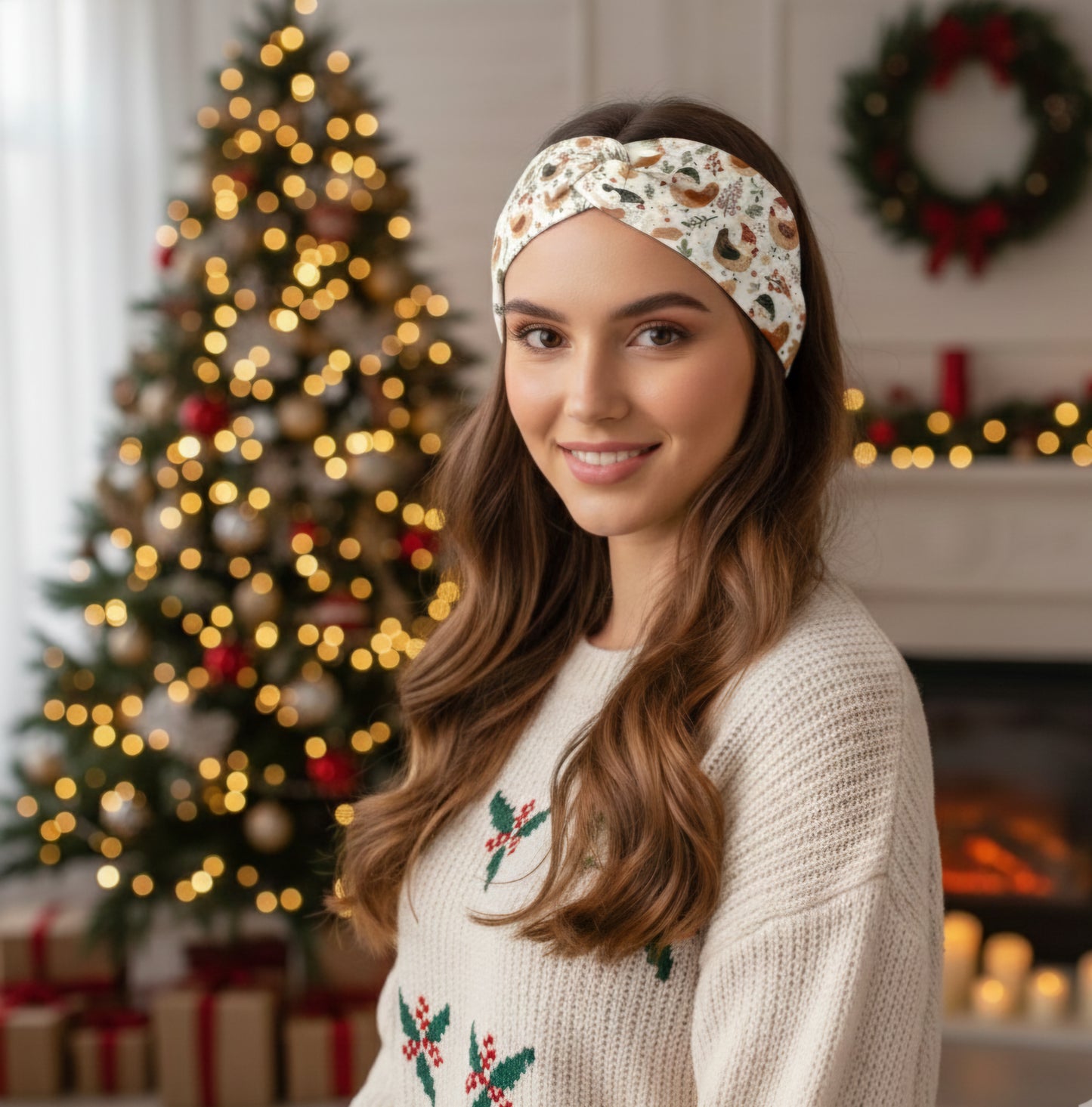 Christmas Chickens Twist Knot Headband (1 piece)