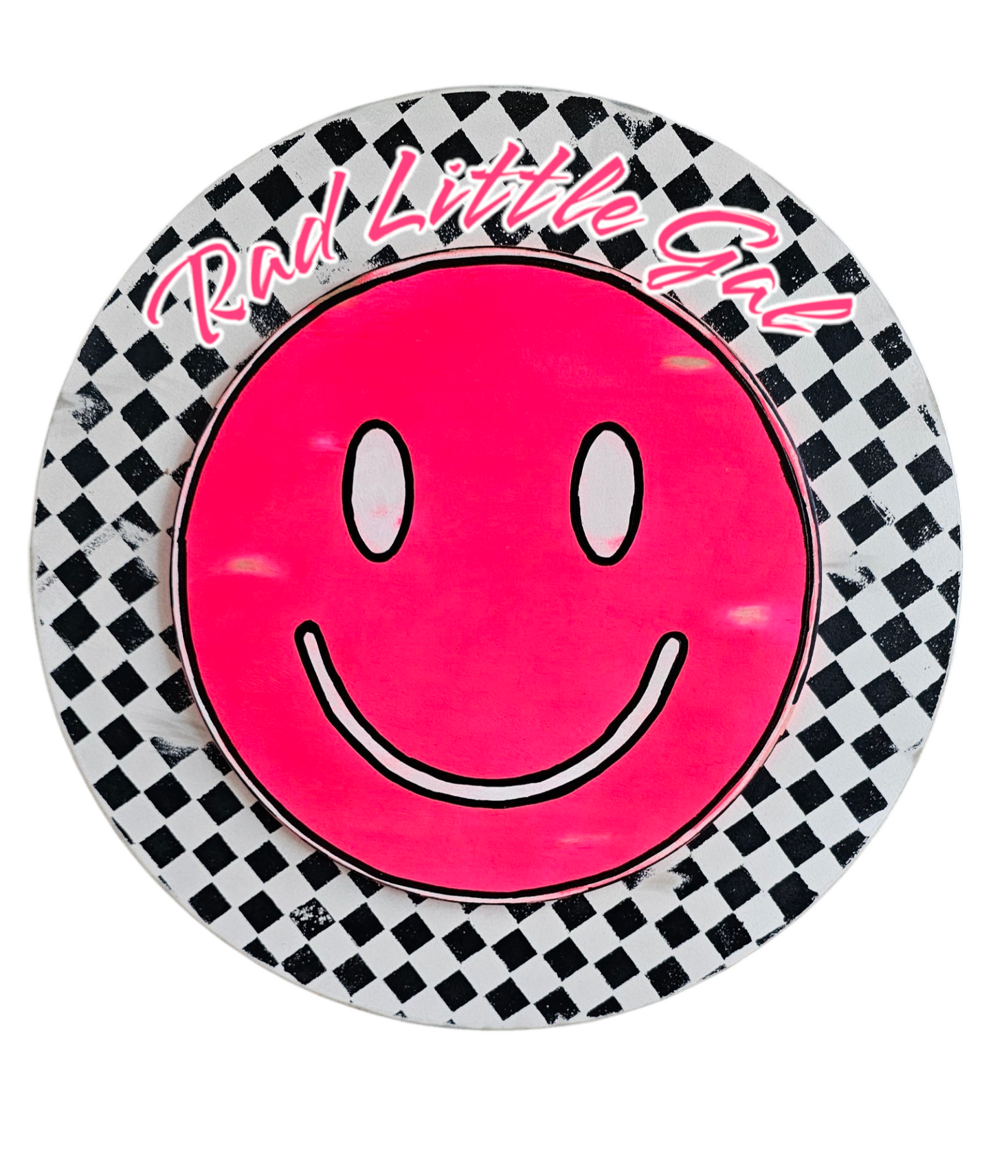 Checkered Neon Smiley Face Sign