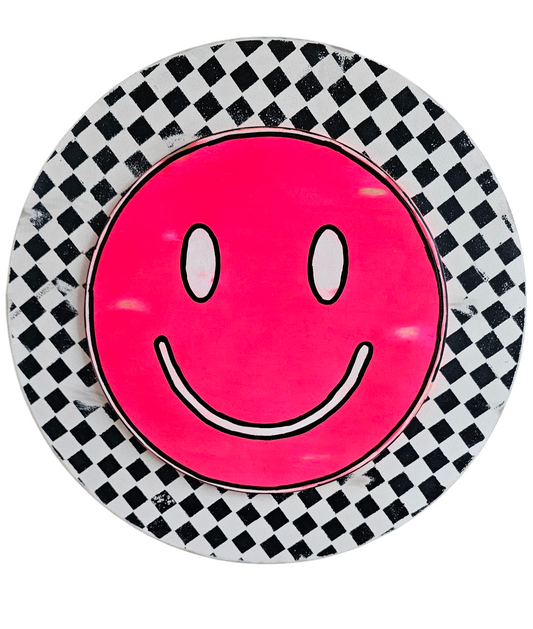 Checkered Neon Smiley Face Sign