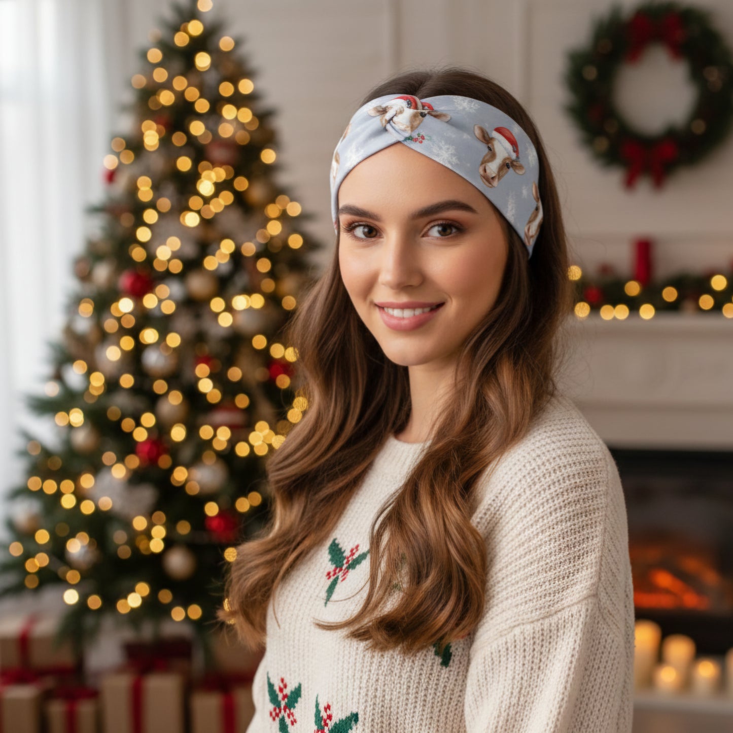 Christmas Cows Twist Knot Headband (1 piece)