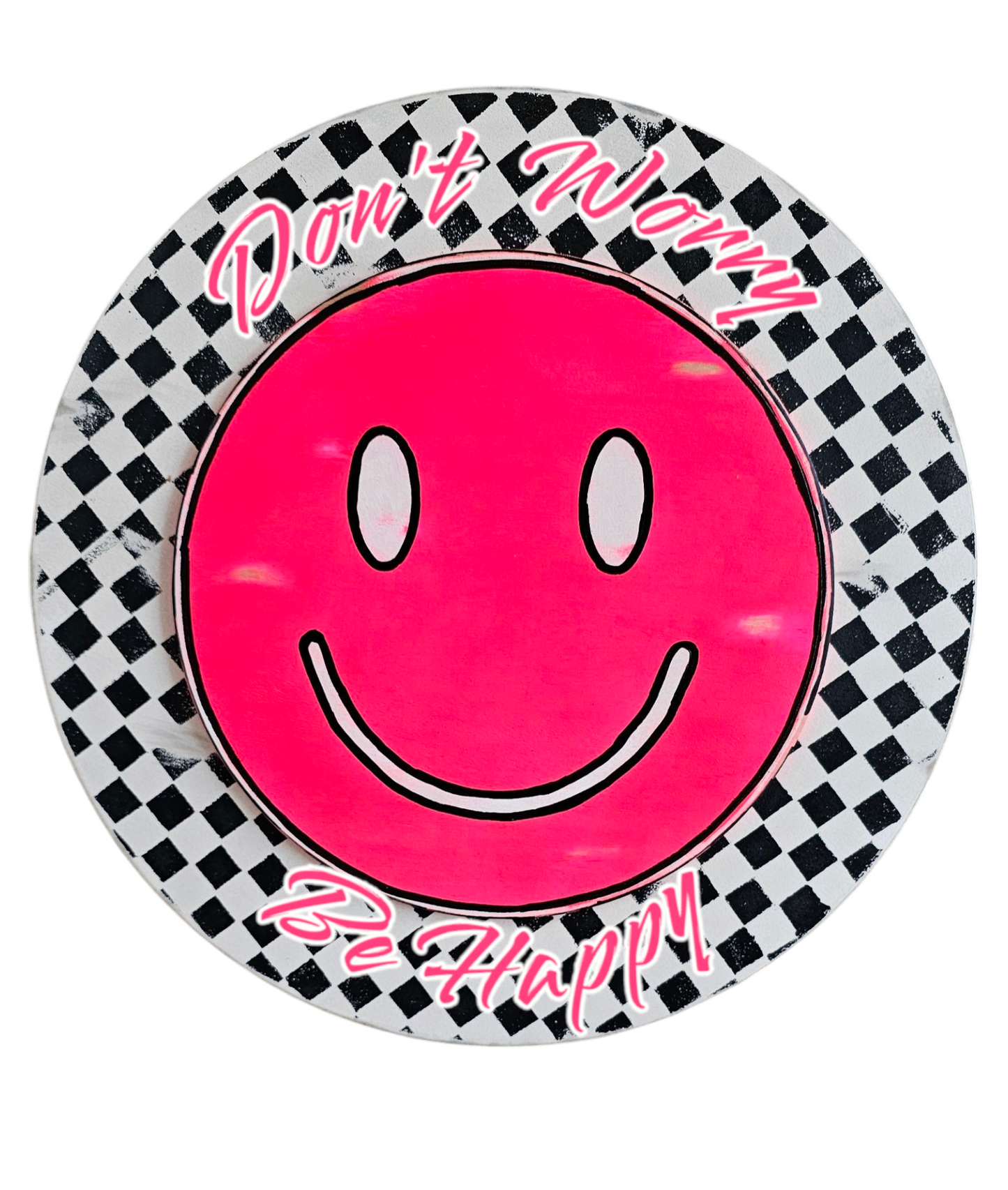 Checkered Neon Smiley Face Sign